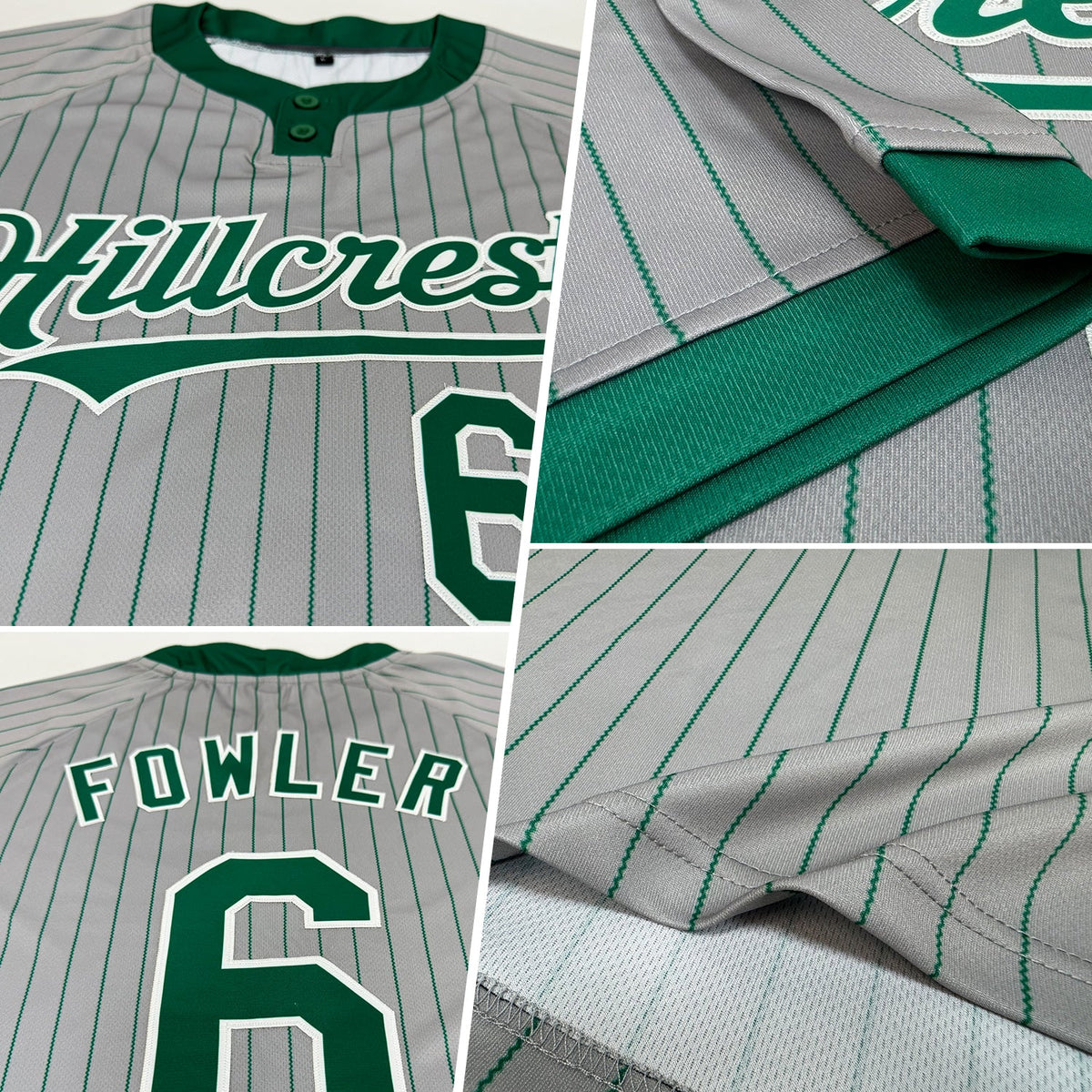 Custom Gray Kelly Green Pinstripe White Two-Button Unisex Softball Jersey Limited