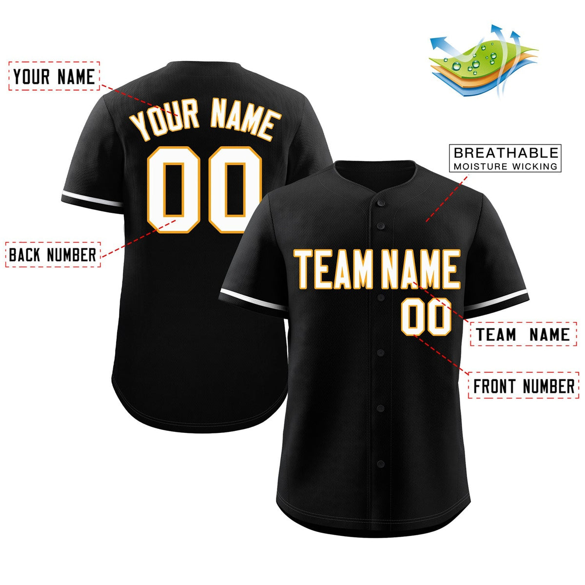 Custom Black White-Yellow Classic Style Authentic Baseball Jersey Limited
