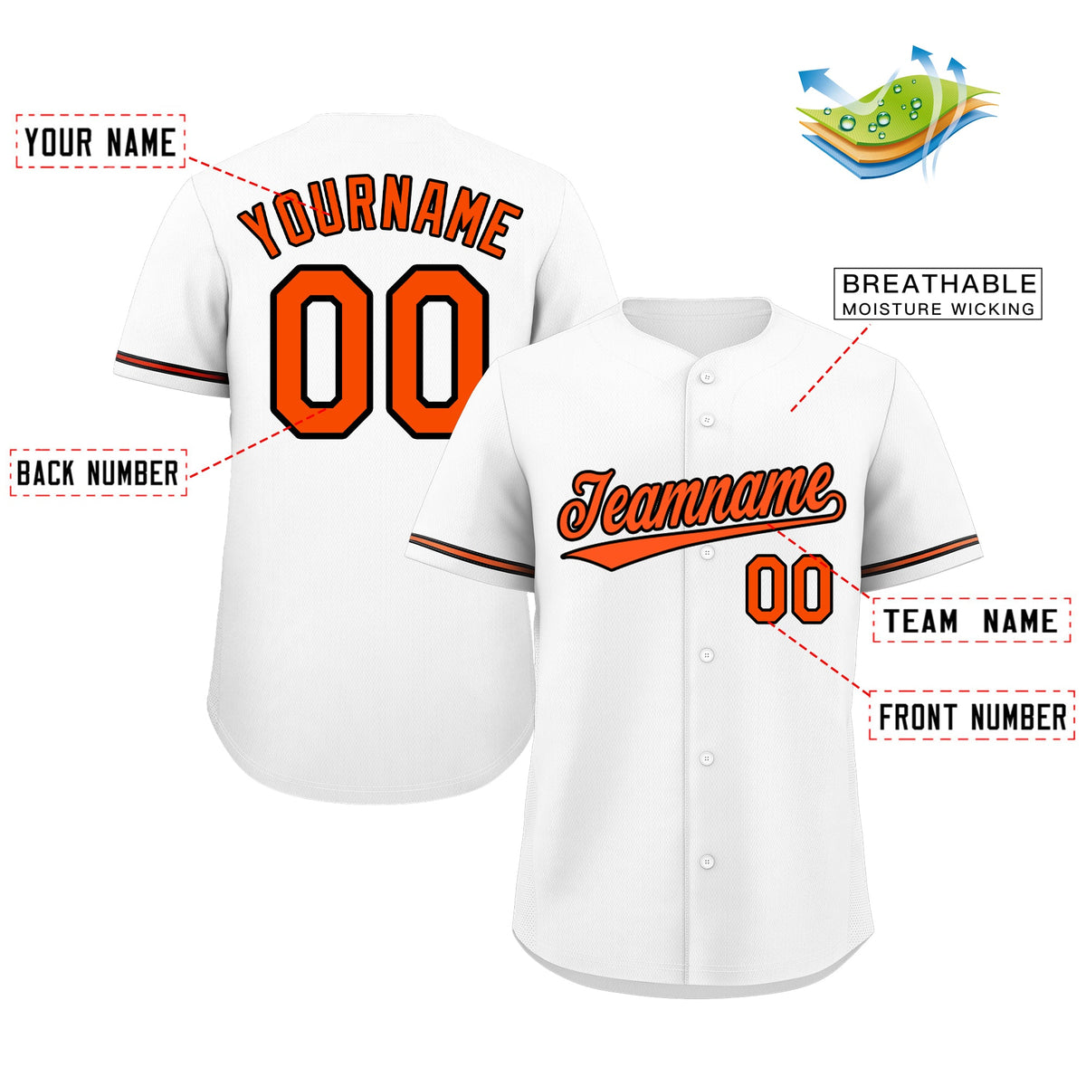 Custom White Orange-Black Classic Style Authentic Baseball Jersey Limited