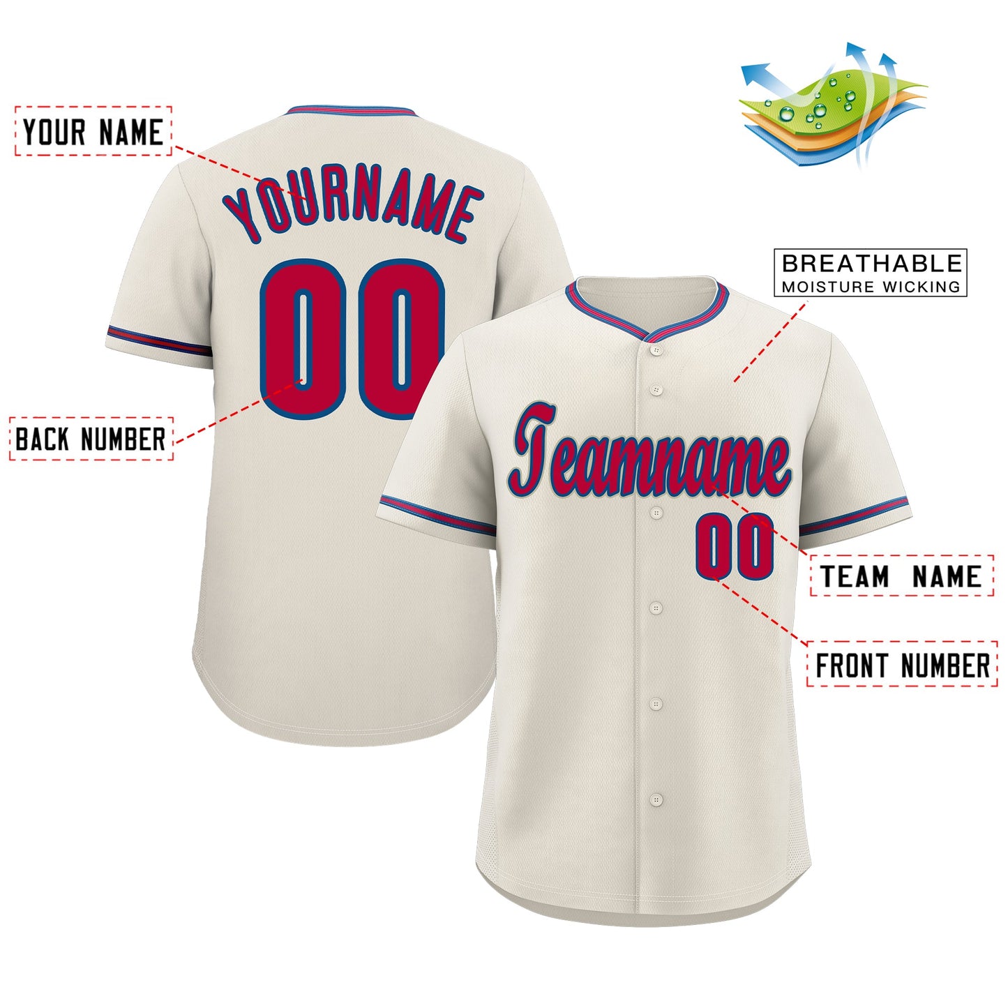 Custom Cream Red-Royal Classic Style Authentic Baseball Jersey Limited