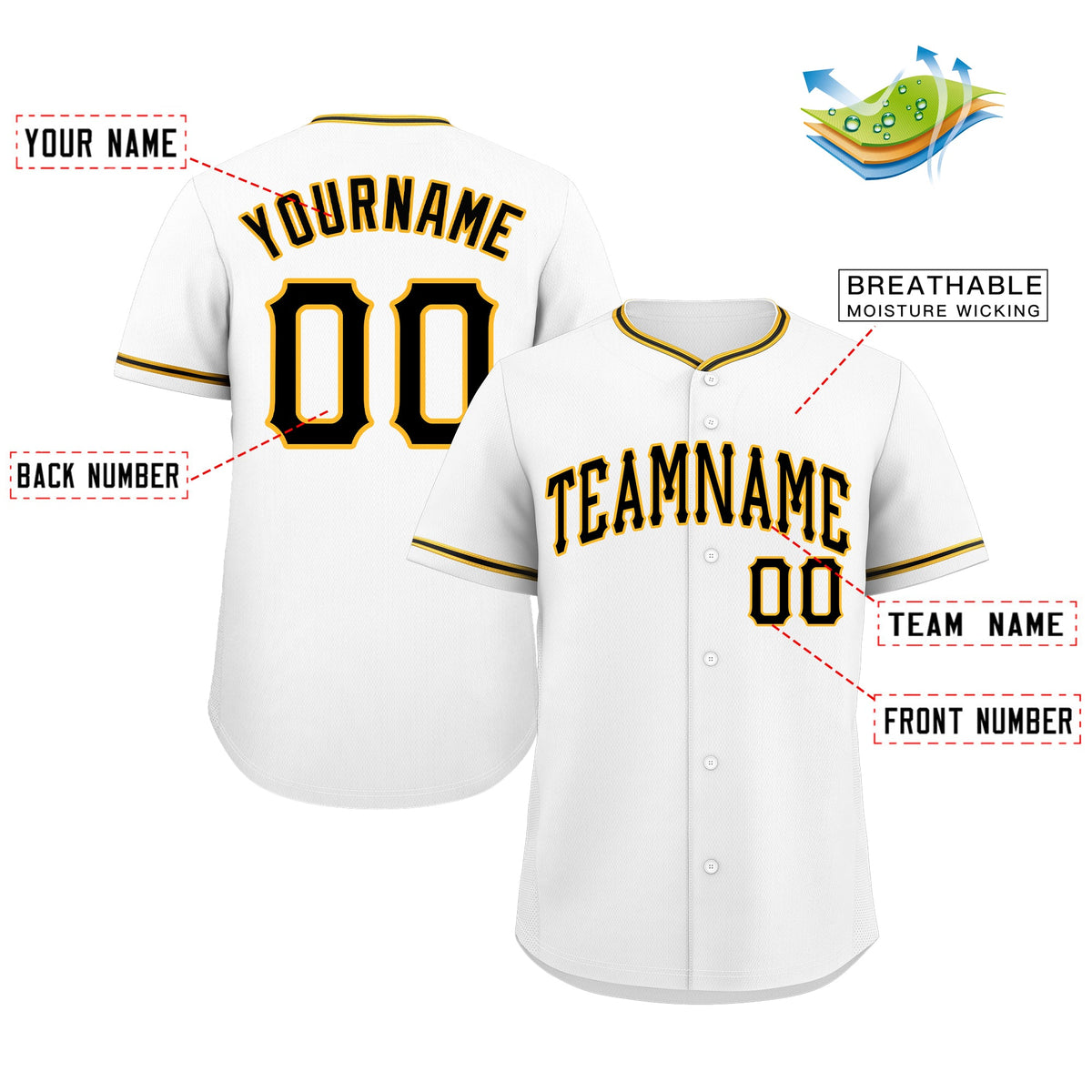 Custom White Black-Gold Classic Style Authentic Baseball Jersey Limited