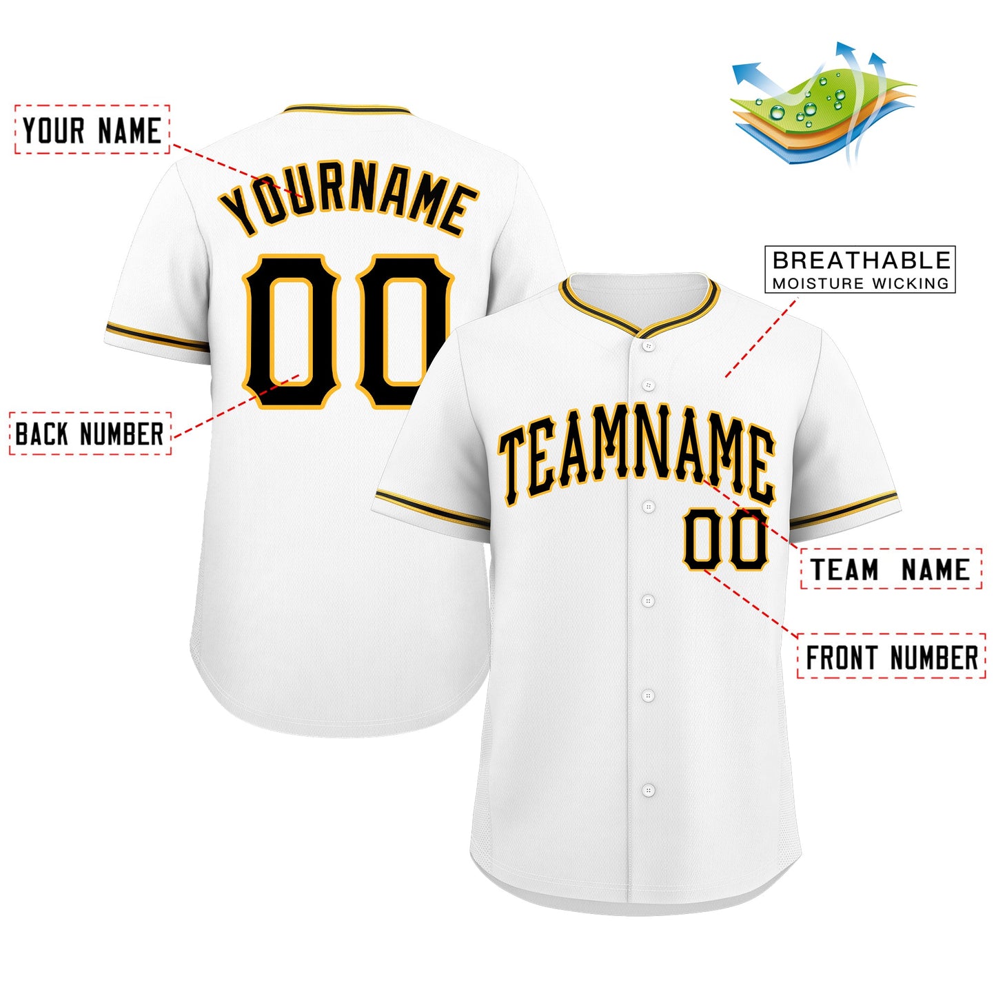Custom White Black-Gold Classic Style Authentic Baseball Jersey Limited