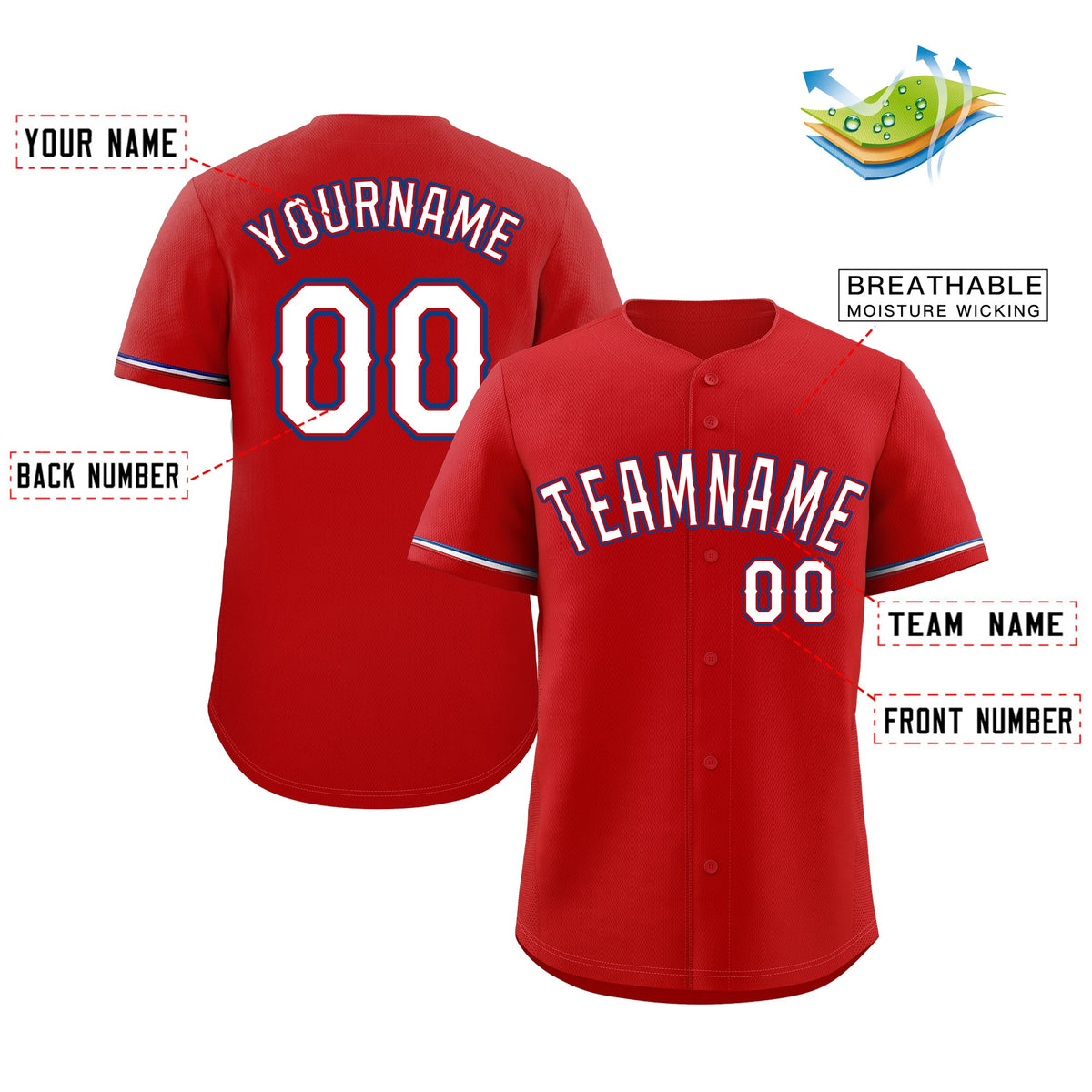 Custom Red White-Navy Classic Style Authentic Baseball Jersey Limited