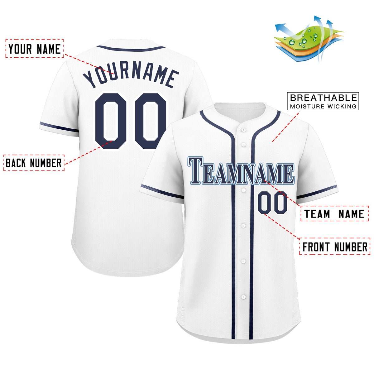 Custom White Navy-Powder Blue Classic Style Authentic Baseball Jersey Limited