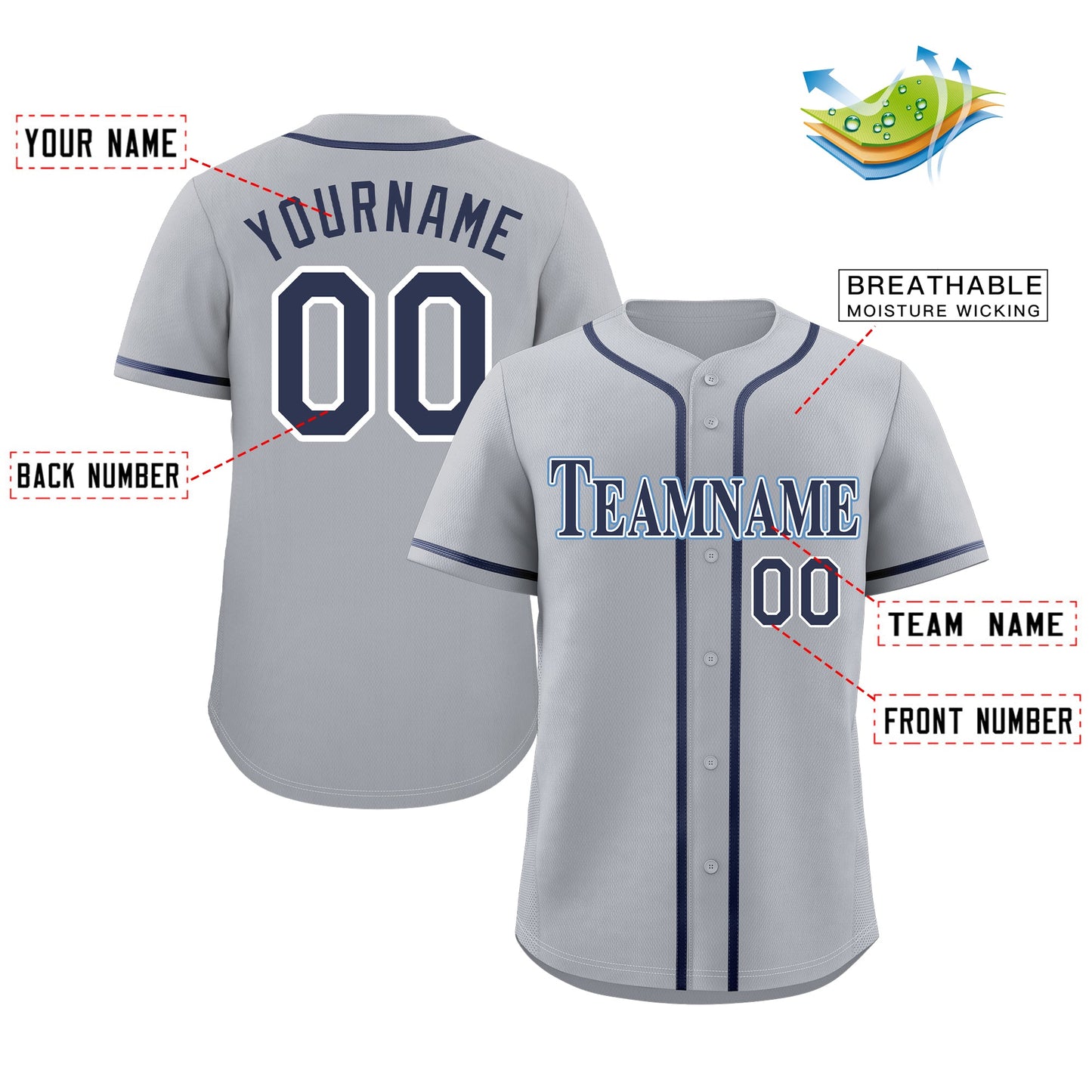 Custom Gray Navy-Powder Blue Classic Style Authentic Baseball Jersey Limited