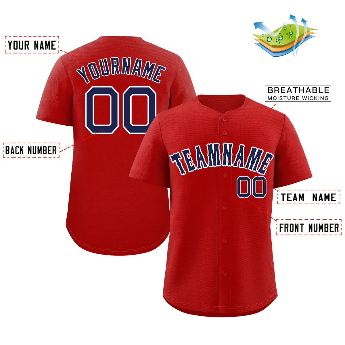Custom Red Navy-White Classic Style Authentic Baseball Jersey Limited