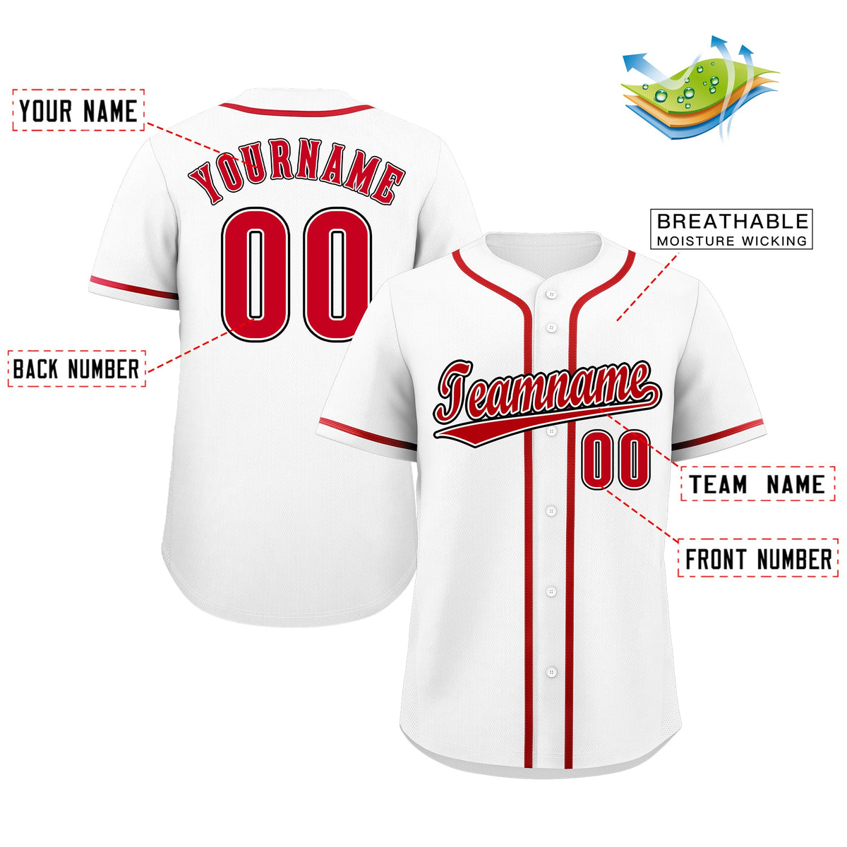Custom White Red-Black Classic Style Authentic Baseball Jersey Limited