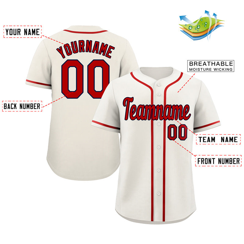 Custom Cream Red-Navy Classic Style Authentic Baseball Jersey Limited