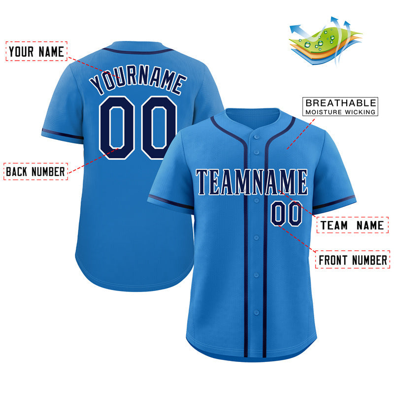 Custom Powder Blue Navy-White Classic Style Authentic Baseball Jersey Limited