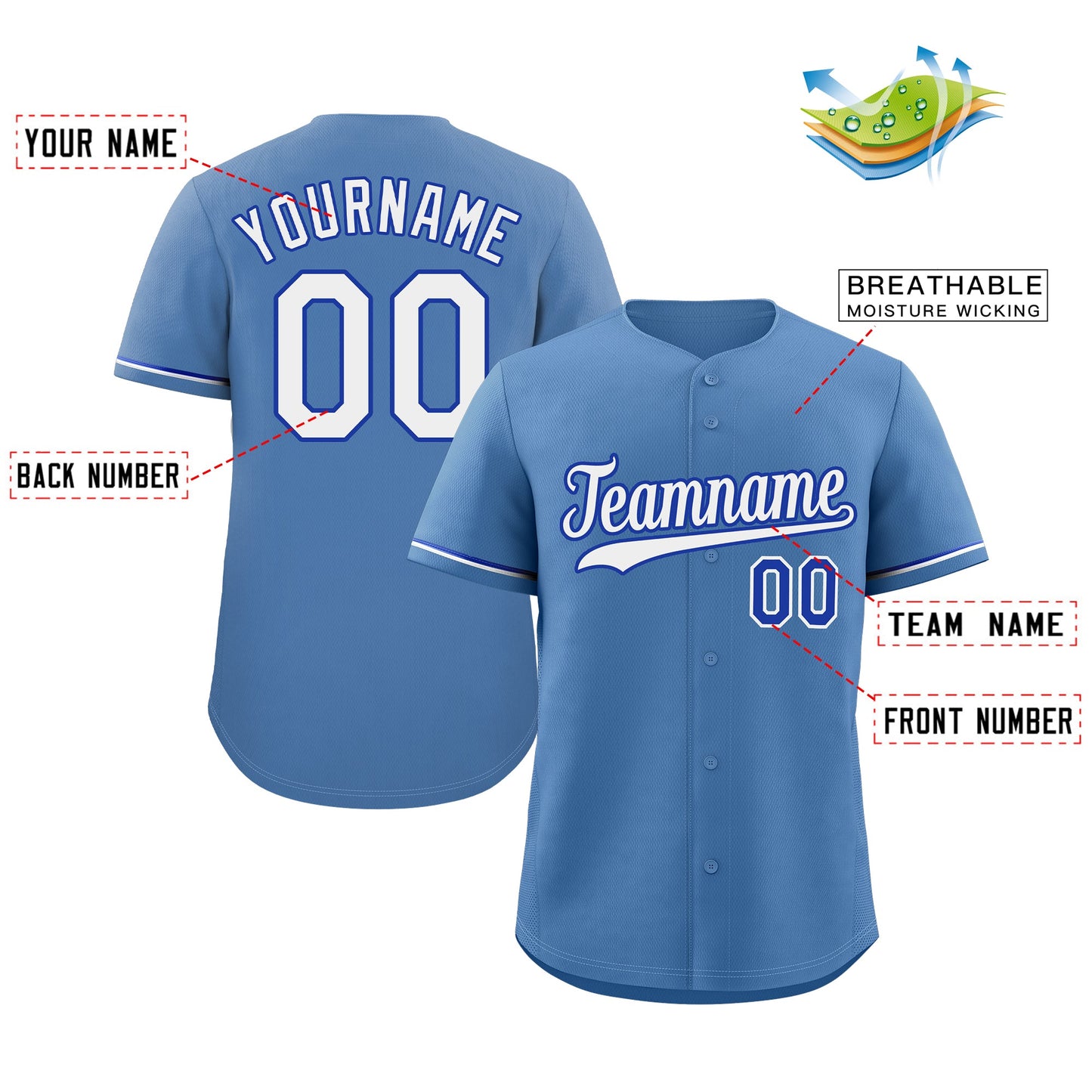 Custom Light Blue White-Navy Hook Classic Style Authentic Baseball Jersey Limited