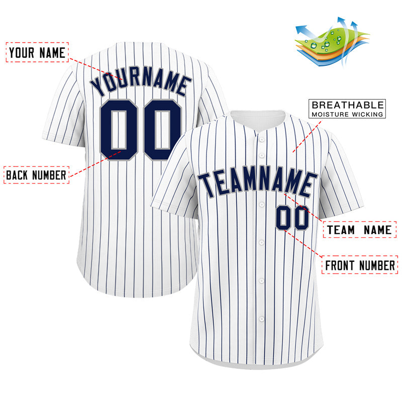 Custom White Navy-Gray Bull Stripe Fashion Authentic Baseball Jersey Limited