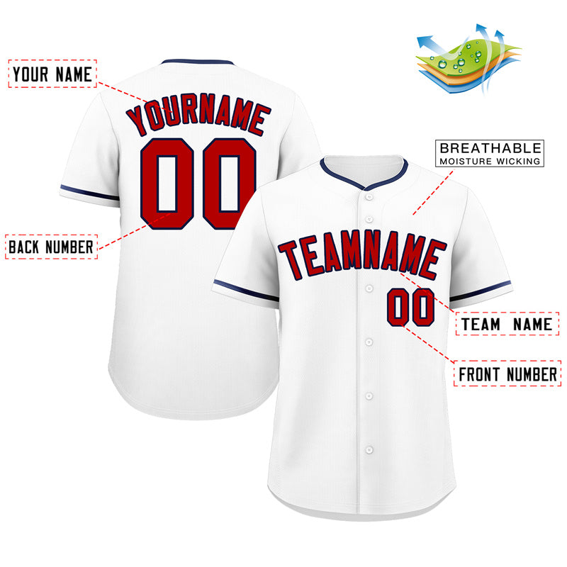 Custom White Red-Navy Classic Style Authentic Baseball Jersey Limited