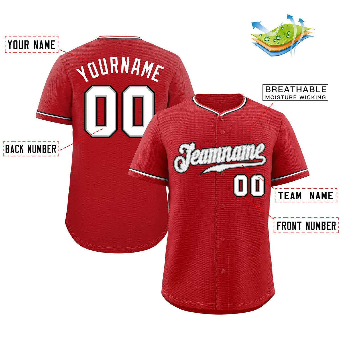 Custom Red White-Black Classic Style Authentic Baseball Jersey Limited