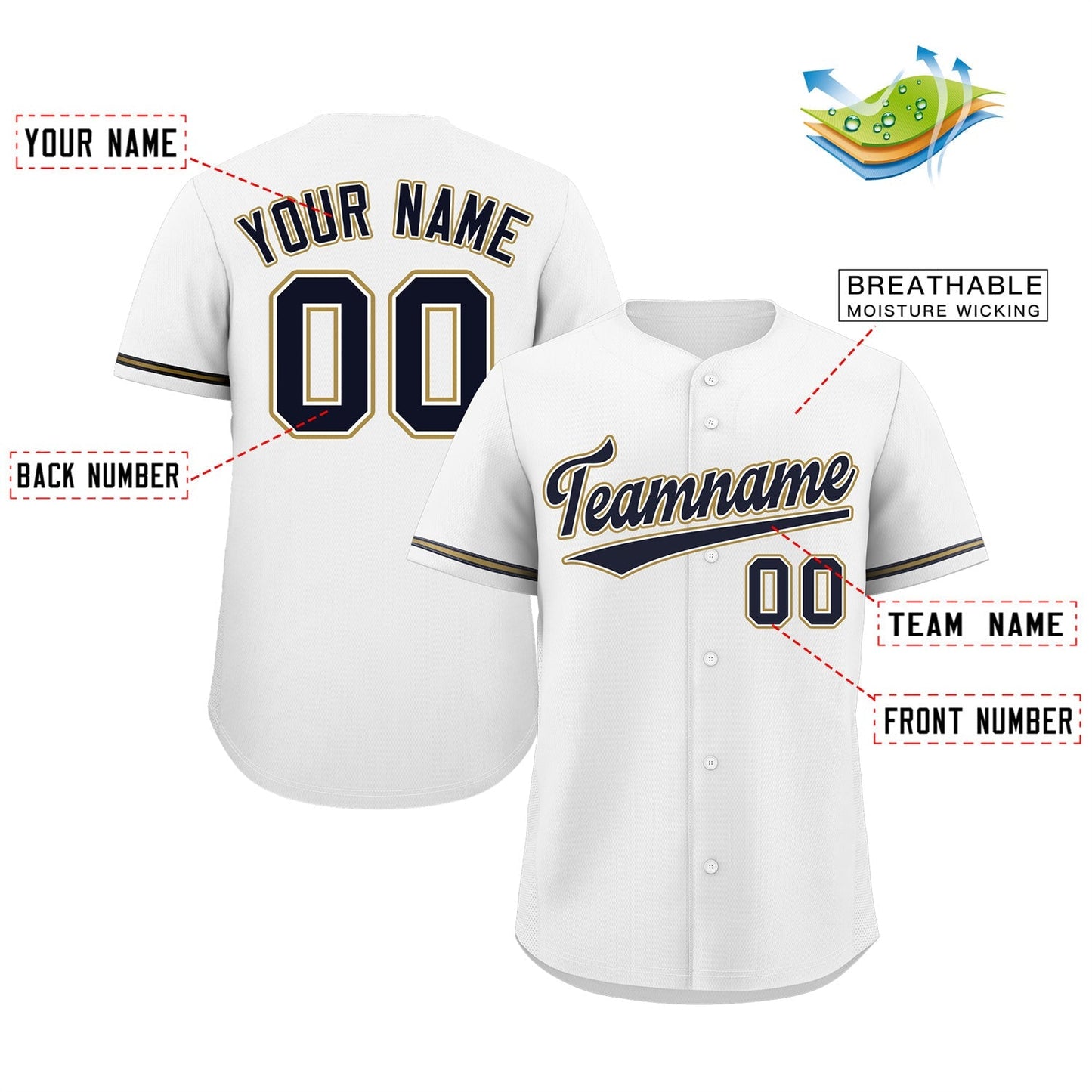 Custom White Navy-Old Gold Classic Style Authentic Baseball Jersey Limited