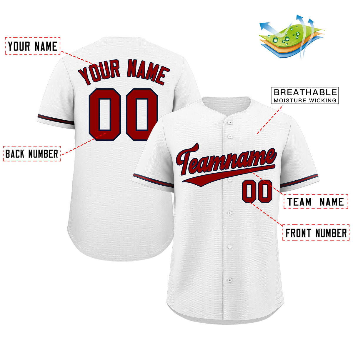 Custom White Red-Navy Classic Style Authentic Baseball Jersey Limited