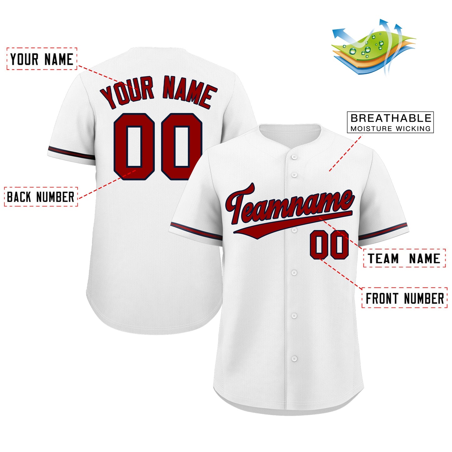 Custom White Red-Navy Classic Style Authentic Baseball Jersey Limited