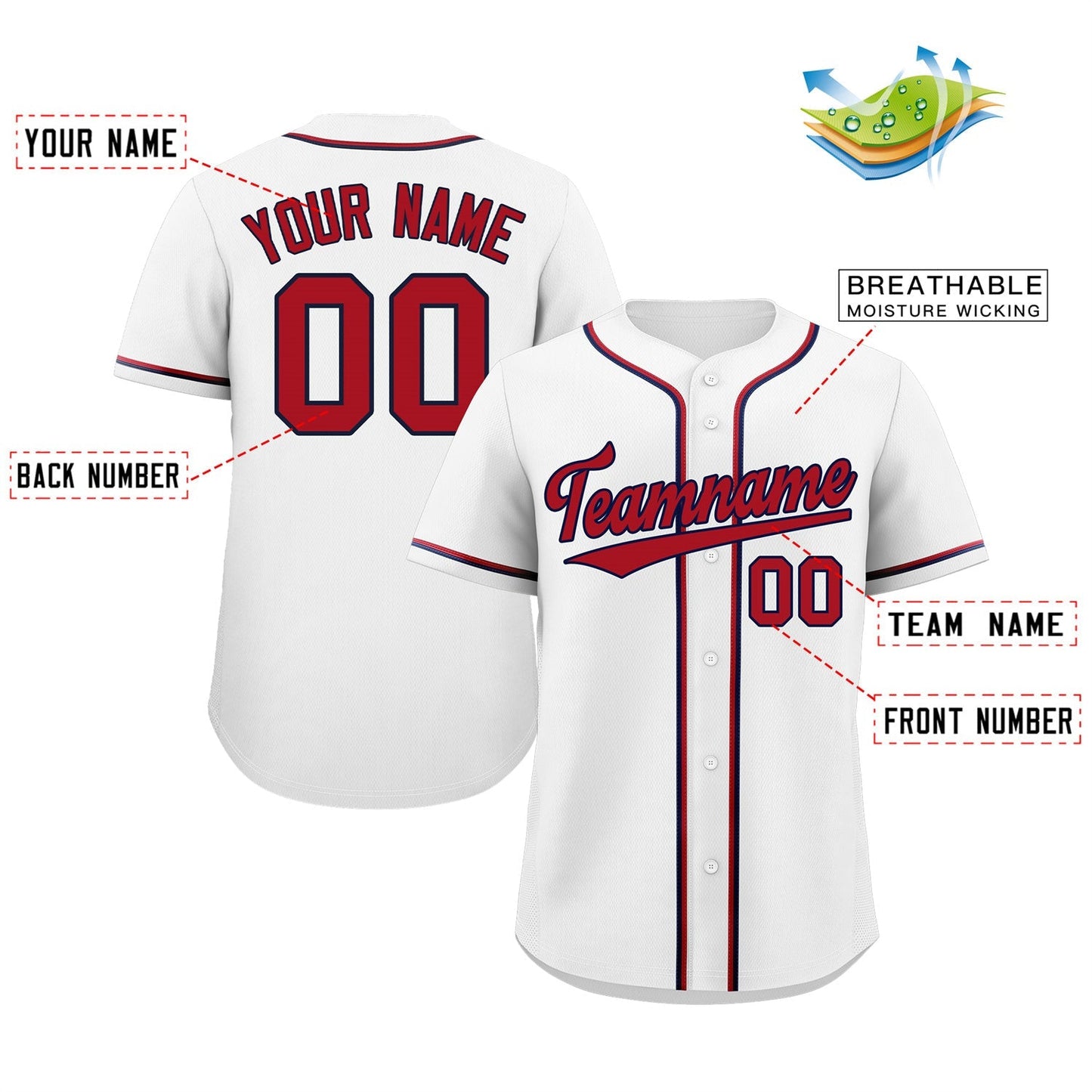 Custom White Red-Navy Classic Style Authentic Baseball Jersey Limited