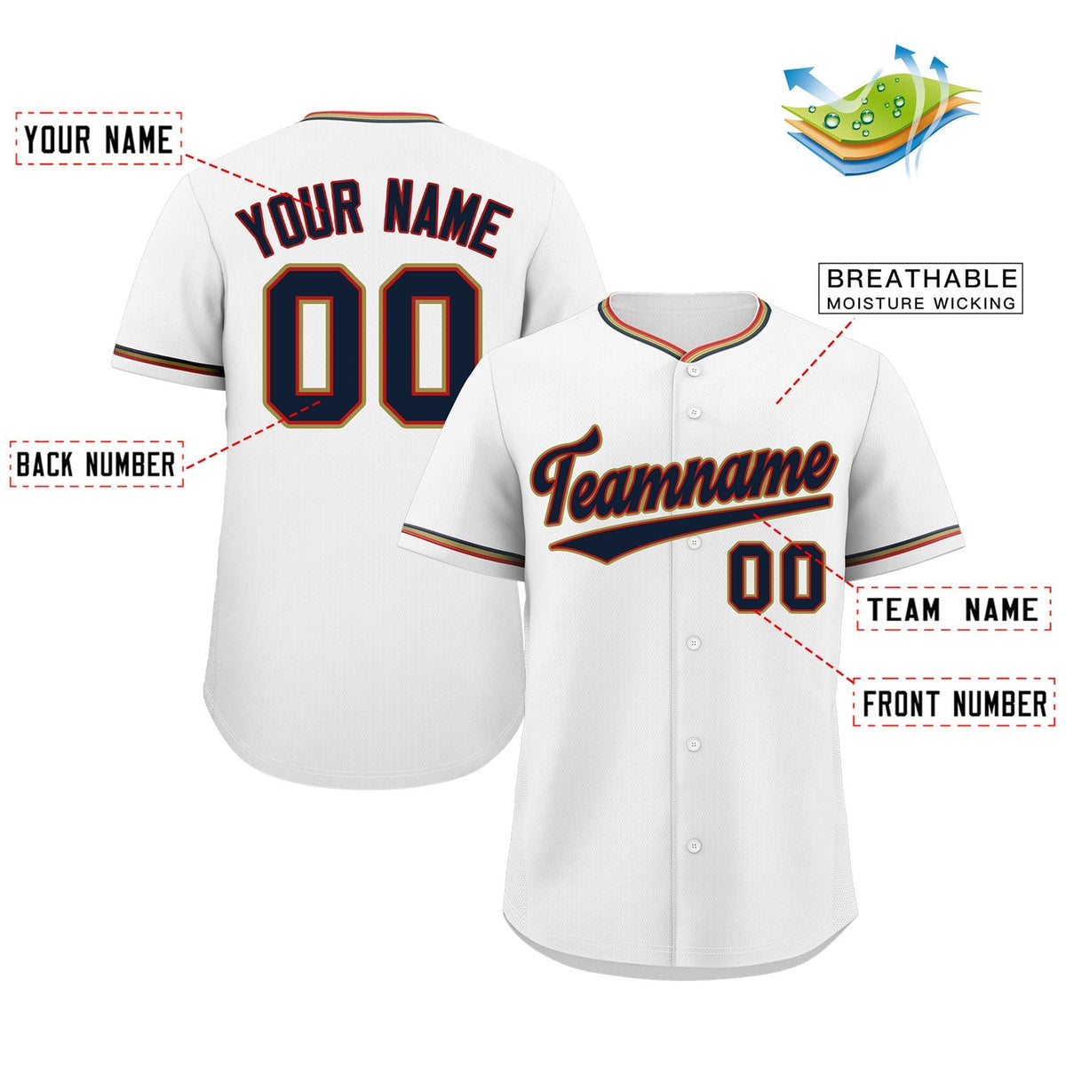 Custom White Navy-Old Gold Classic Style Authentic Baseball Jersey Limited