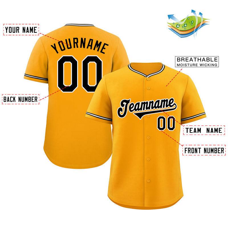 Custom Yellow Black-White Classic Style Authentic Baseball Jersey Limited