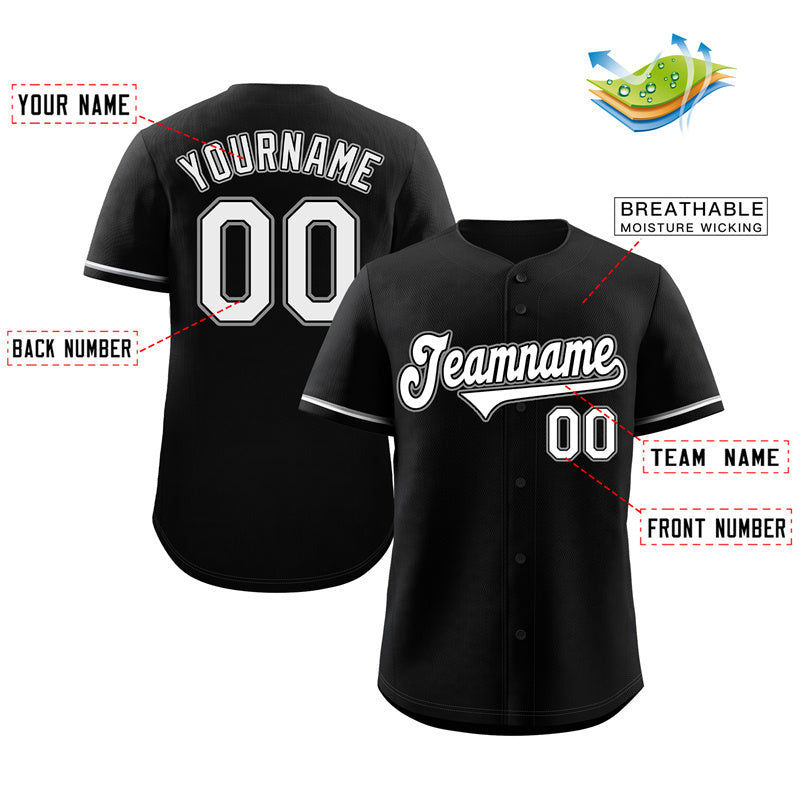 Custom Black White-Gray Classic Style Authentic Baseball Jersey Limited