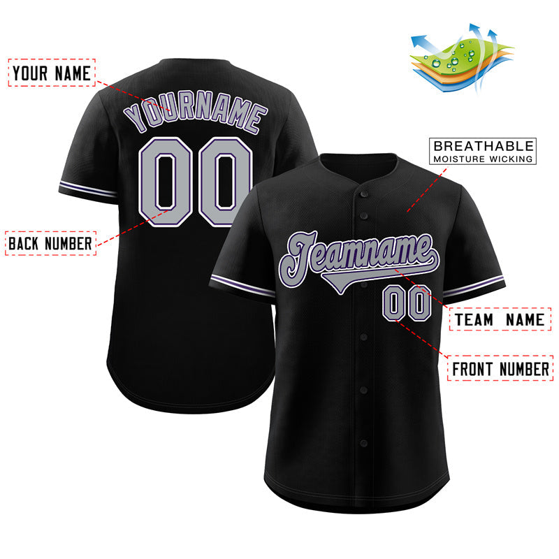Custom Black Gray-Purple Classic Style Authentic Baseball Jersey Limited