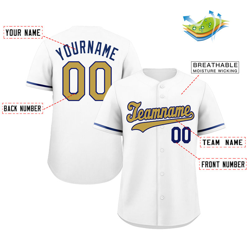 Custom White Old Gold-Navy Classic Style Authentic Baseball Jersey Limited
