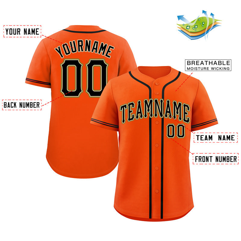 Custom Orange Black-Old Gold Classic Style Authentic Baseball Jersey Limited