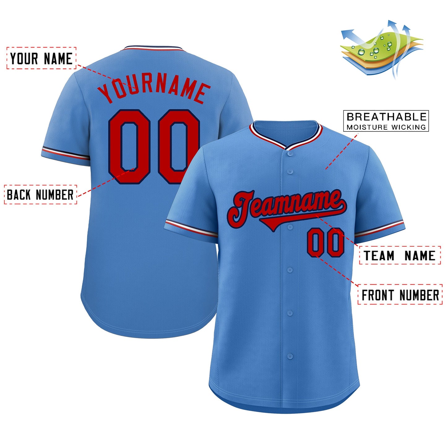 Custom Light Blue Red-Navy Classic Style Authentic Baseball Jersey Limited
