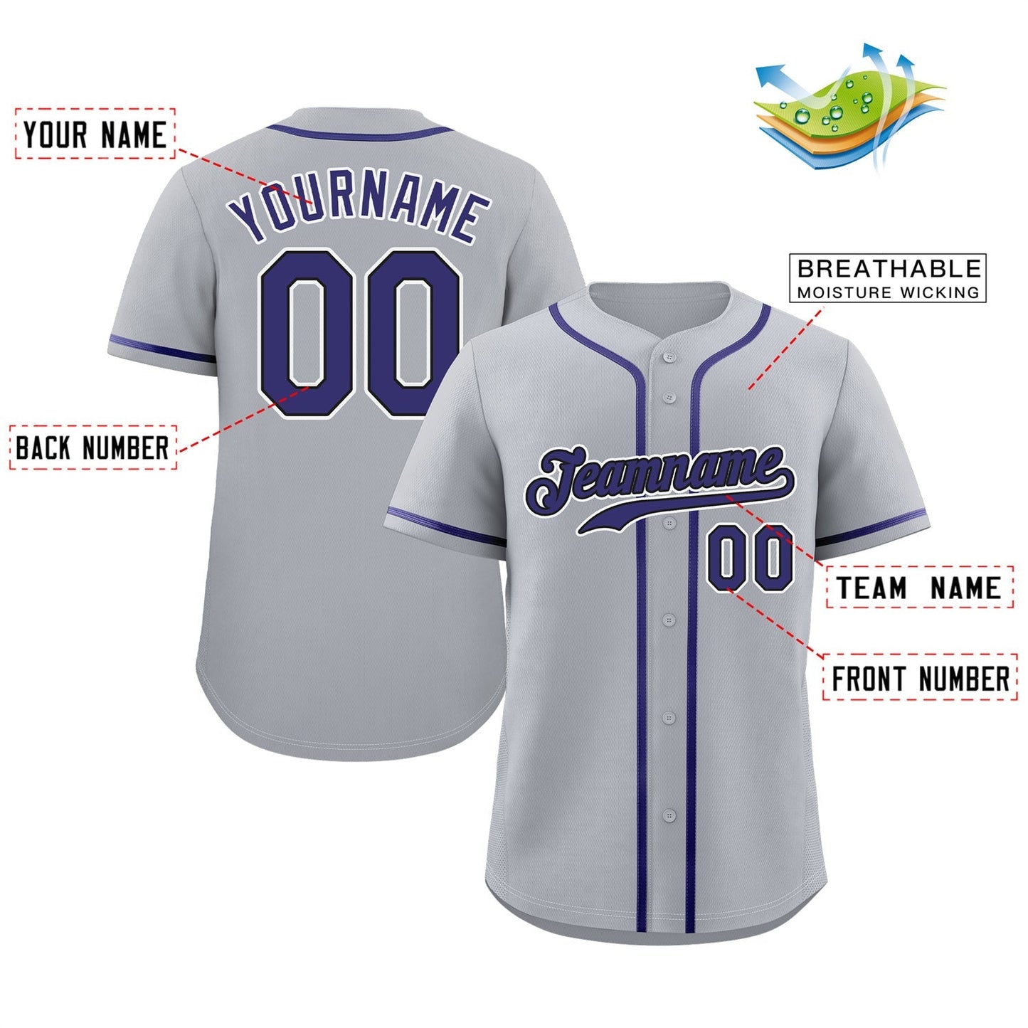 Custom Gray Purple-White Classic Style Authentic Baseball Jersey Limited