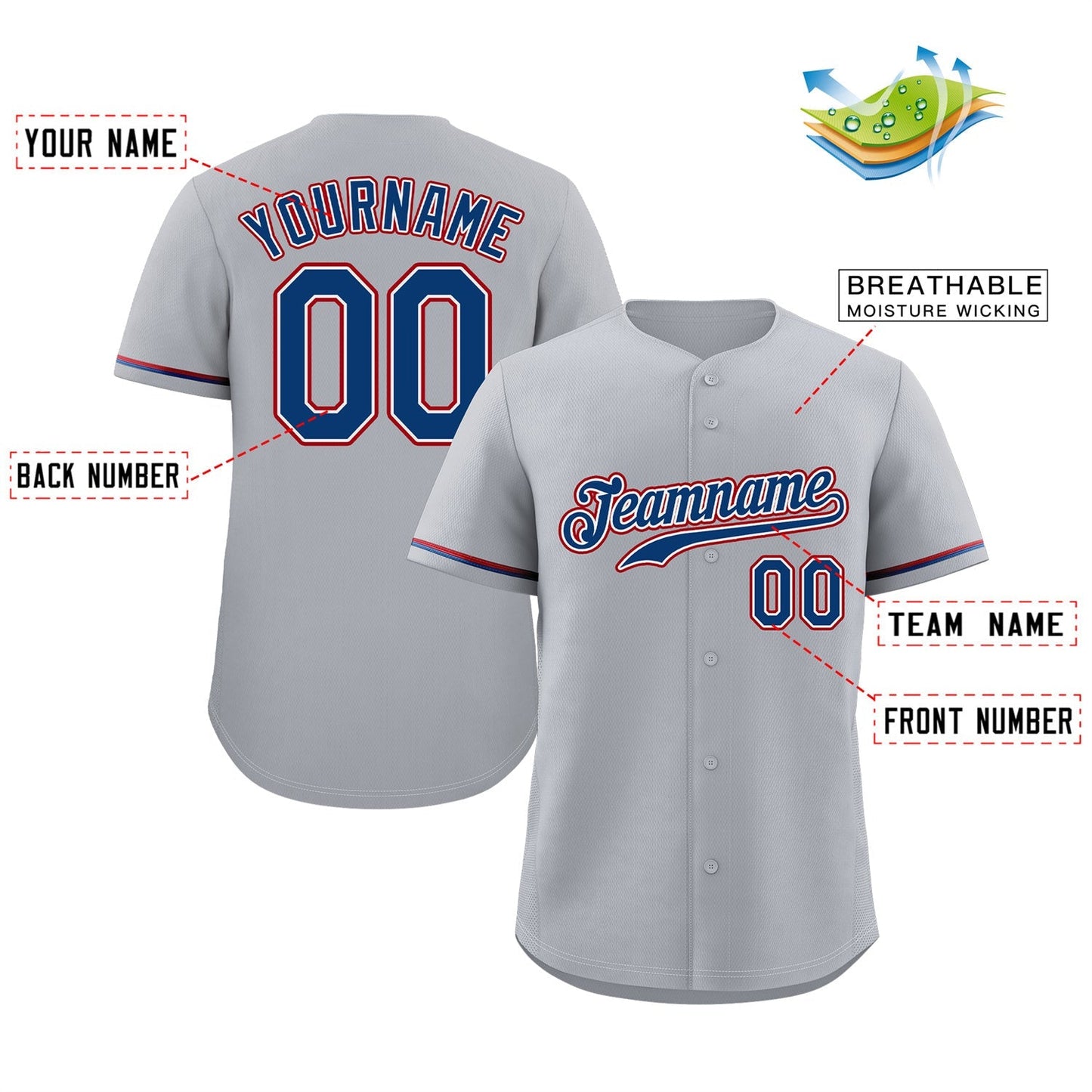 Custom Gray Royal-Red Classic Style Authentic Baseball Jersey Limited