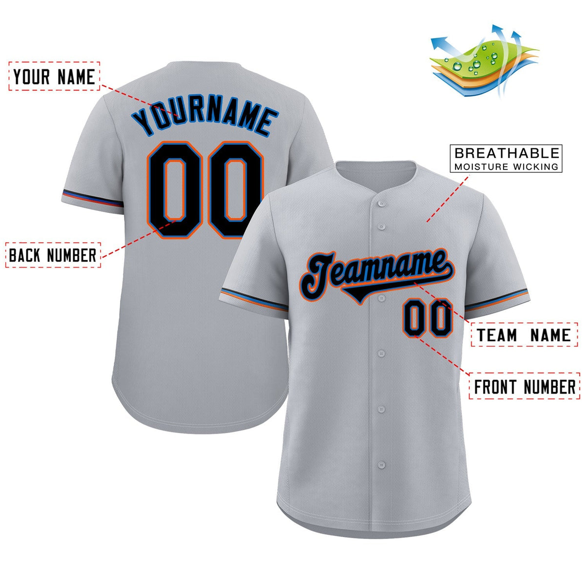 Custom Gray Powder Blue-Orange Classic Style Authentic Baseball Jersey Limited