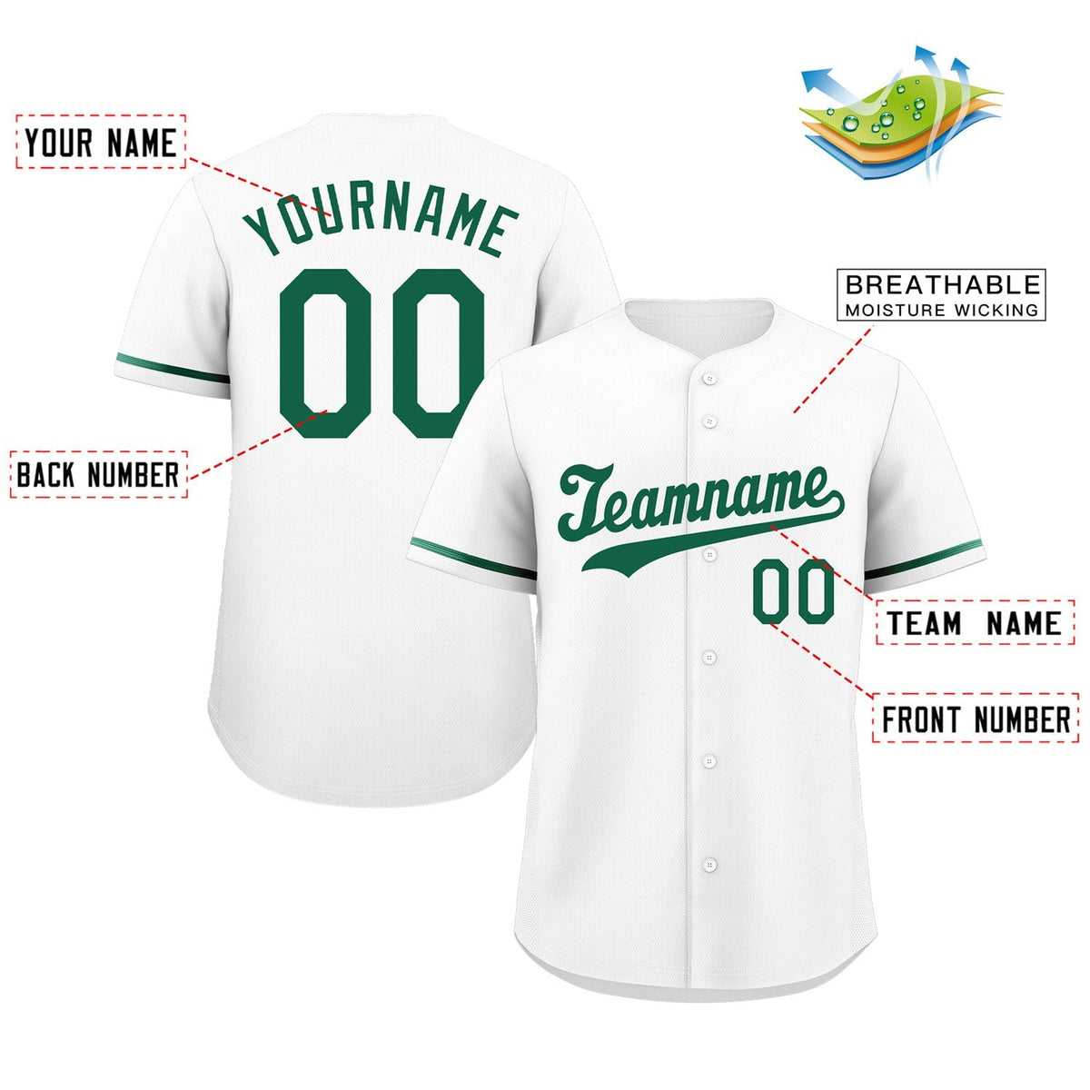 Custom White Kelly Green Classic Style Authentic Baseball Jersey Limited