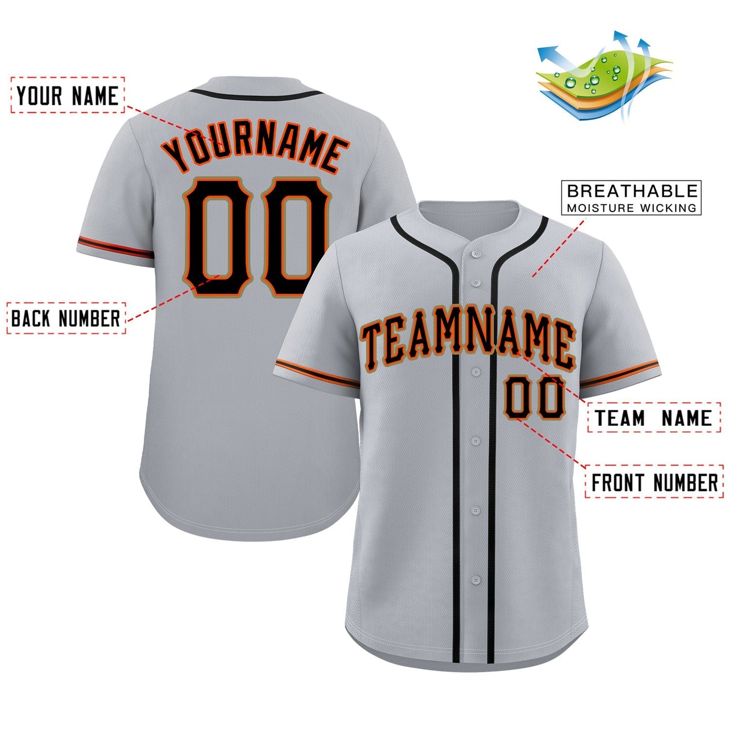 Custom Gray Black-Orange Classic Style Authentic Baseball Jersey Limited