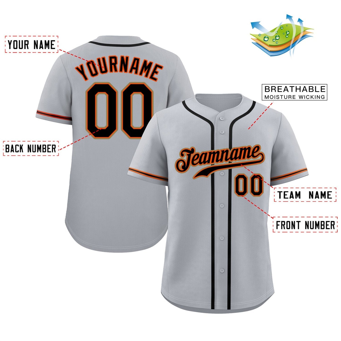 Custom Gray Black-Orange Classic Style Authentic Baseball Jersey Limited