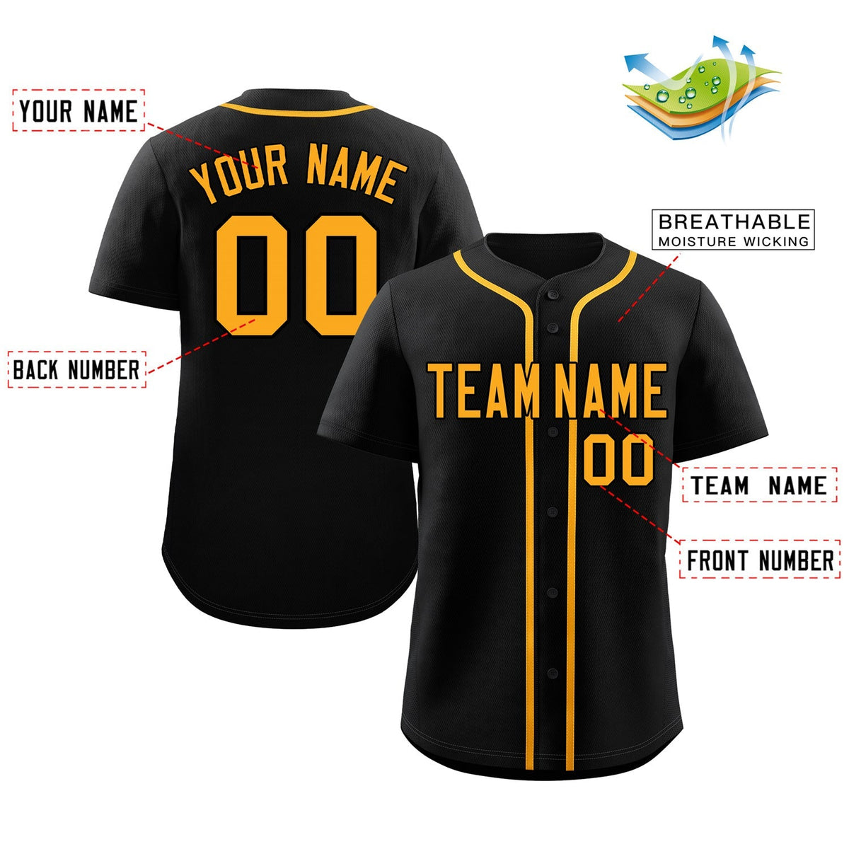 Custom Black Yellow Classic Style Authentic Baseball Jersey Limited