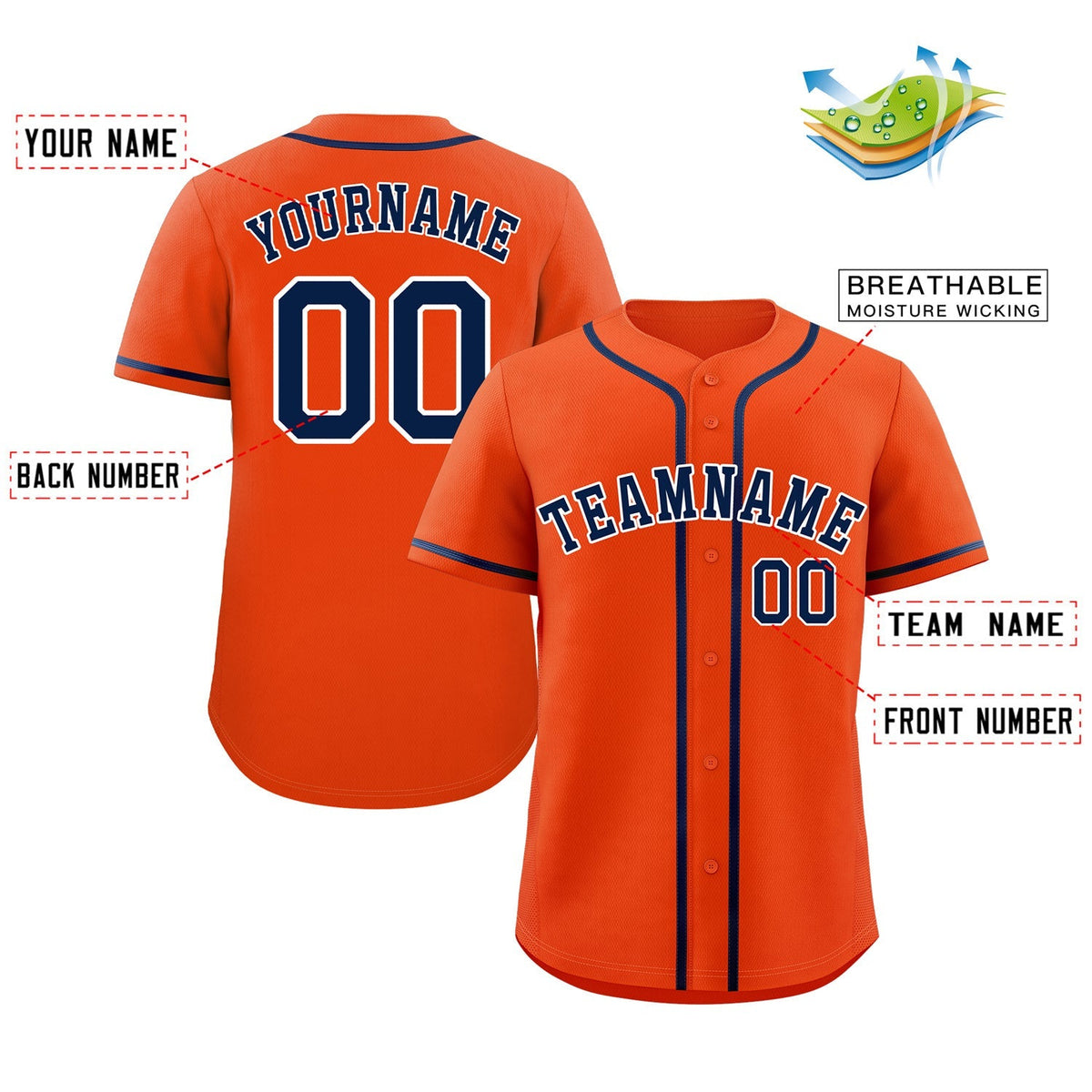 Custom Orange Navy-White Bull Classic Style Authentic Baseball Jersey Limited