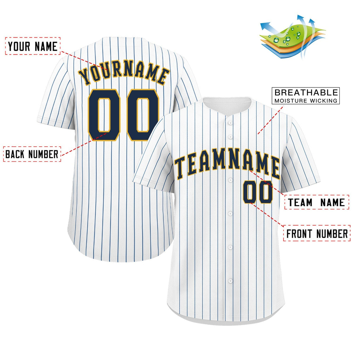 Custom White Navy-Gold Stripe Fashion Authentic Baseball Jersey Limited