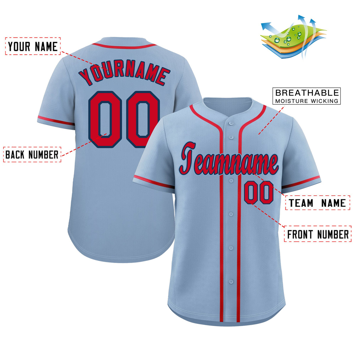 Custom Light Blue Red-Navy Classic Style Authentic Baseball Jersey Limited