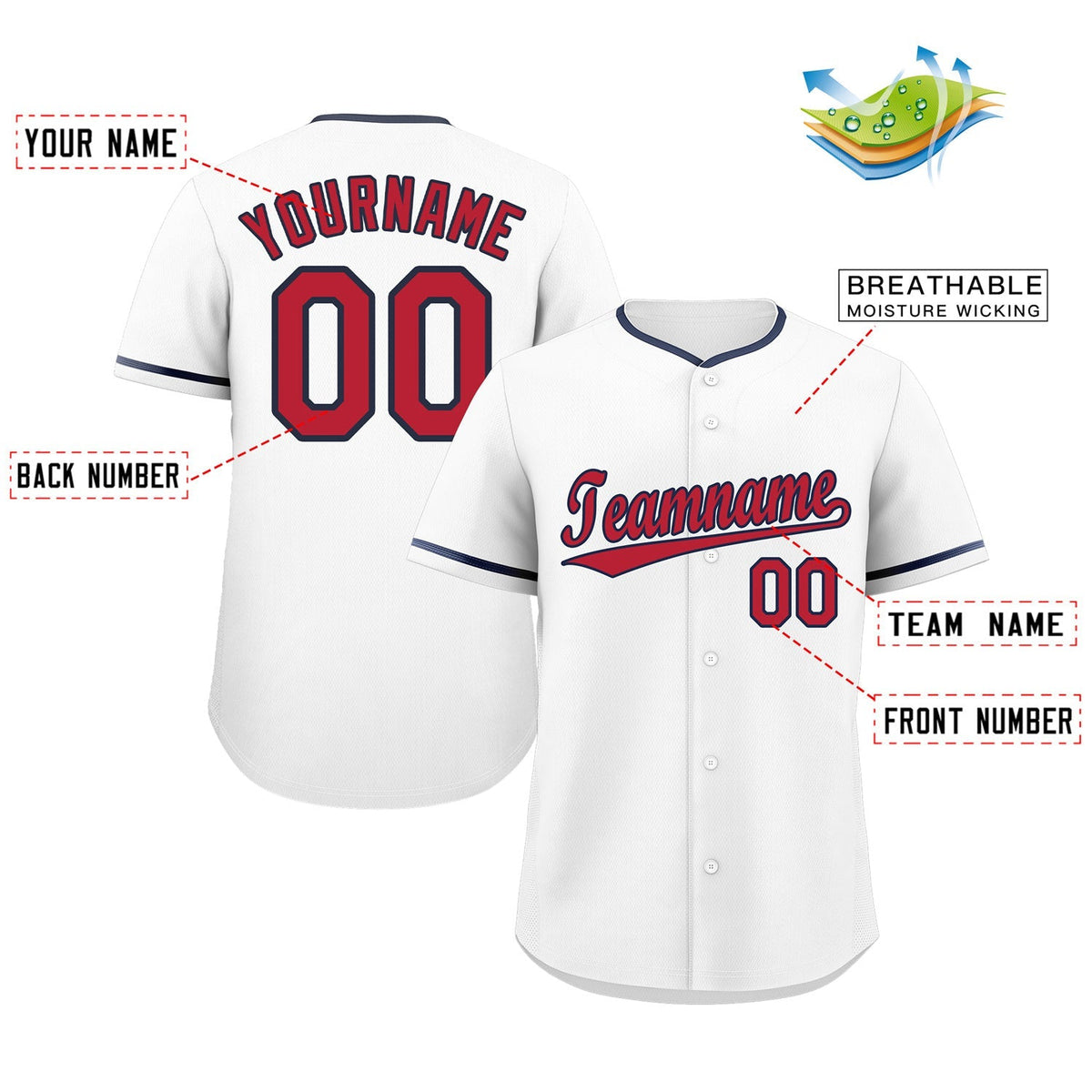 Custom White Red-Navy Classic Style Authentic Baseball Jersey Limited