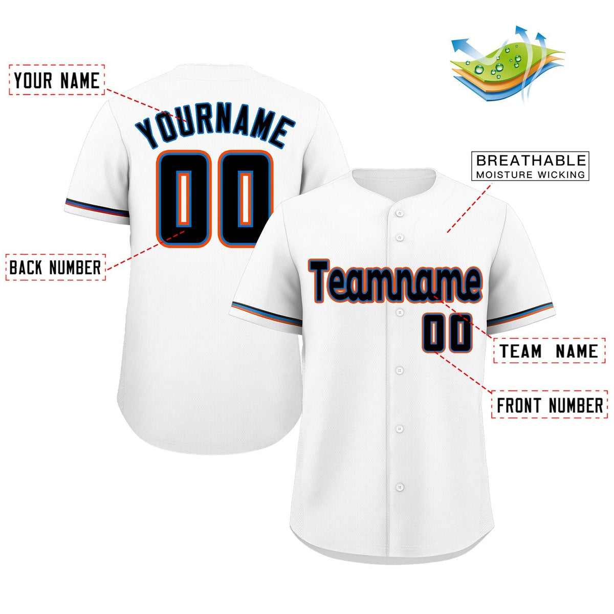Custom White Powder Blue-Orange Classic Style Authentic Baseball Jersey Limited