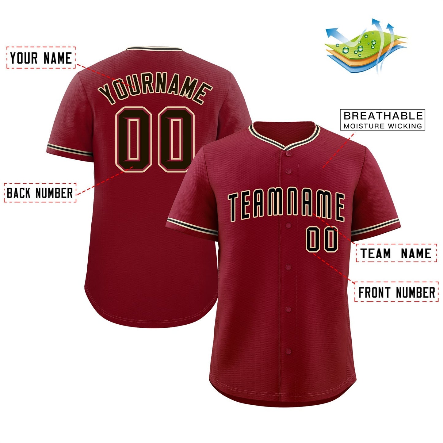 Custom Crimson Black-Cream Classic Style Authentic Baseball Jersey Limited