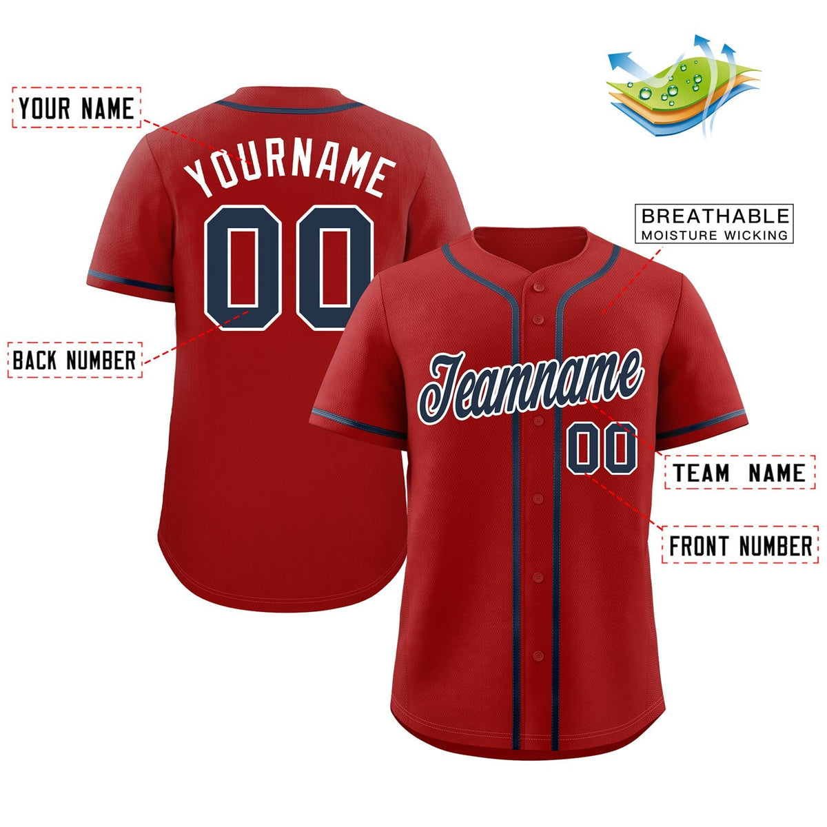 Custom Red Navy-White Classic Style Authentic Baseball Jersey Limited