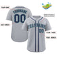 Custom Gray Navy-Aqua Classic Style Authentic Baseball Jersey Limited