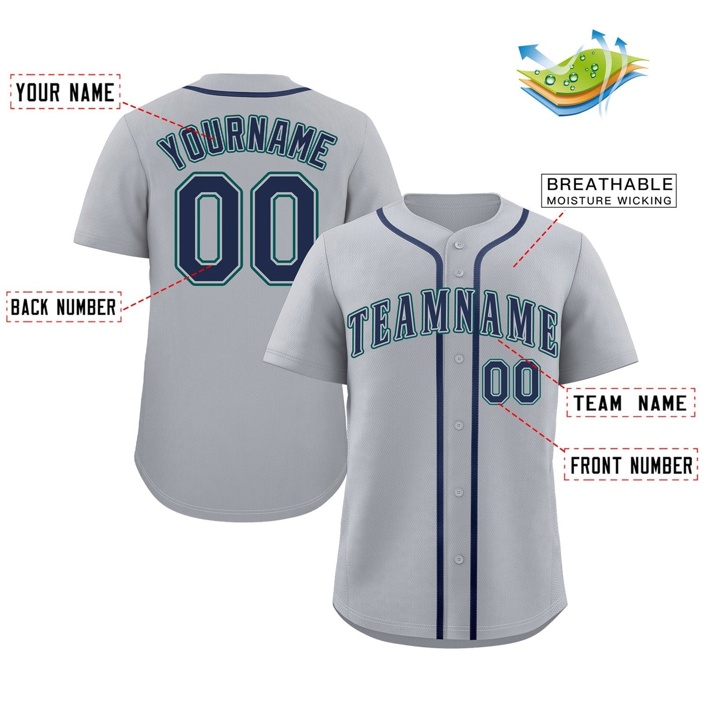 Custom Gray Navy-Aqua Classic Style Authentic Baseball Jersey Limited