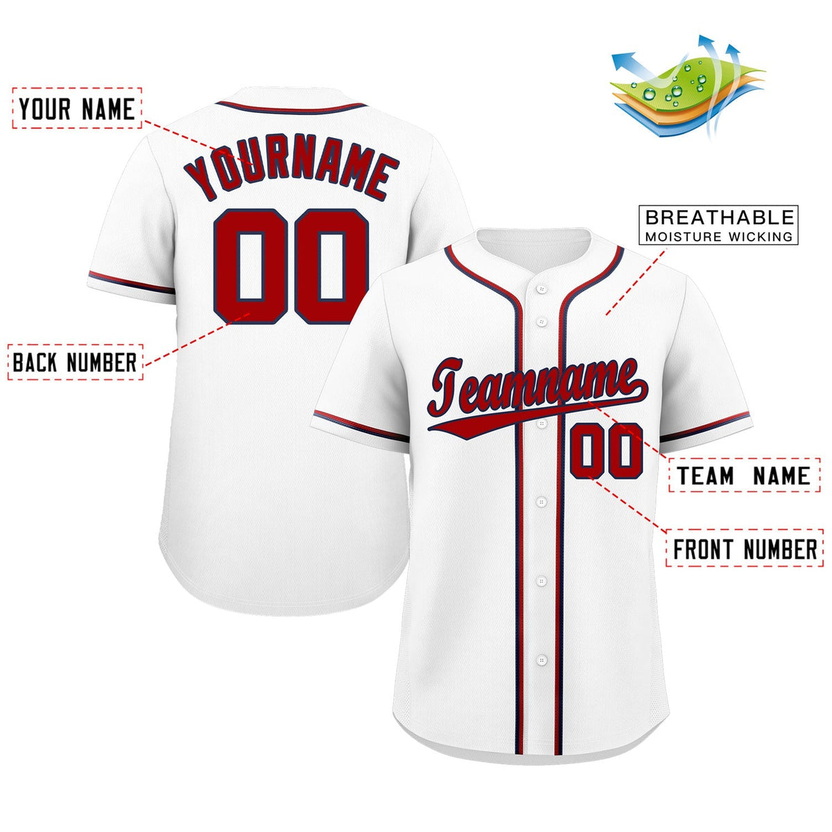 Custom White Red-Navy Hook Classic Style Authentic Baseball Jersey Limited