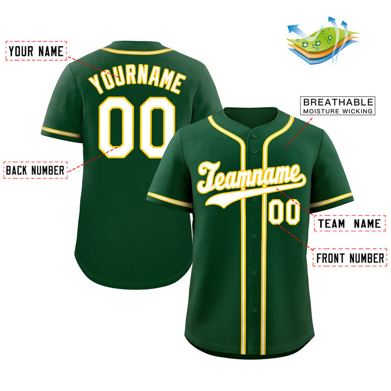 Custom Green White-Old Gold Classic Style Authentic Baseball Jersey Limited