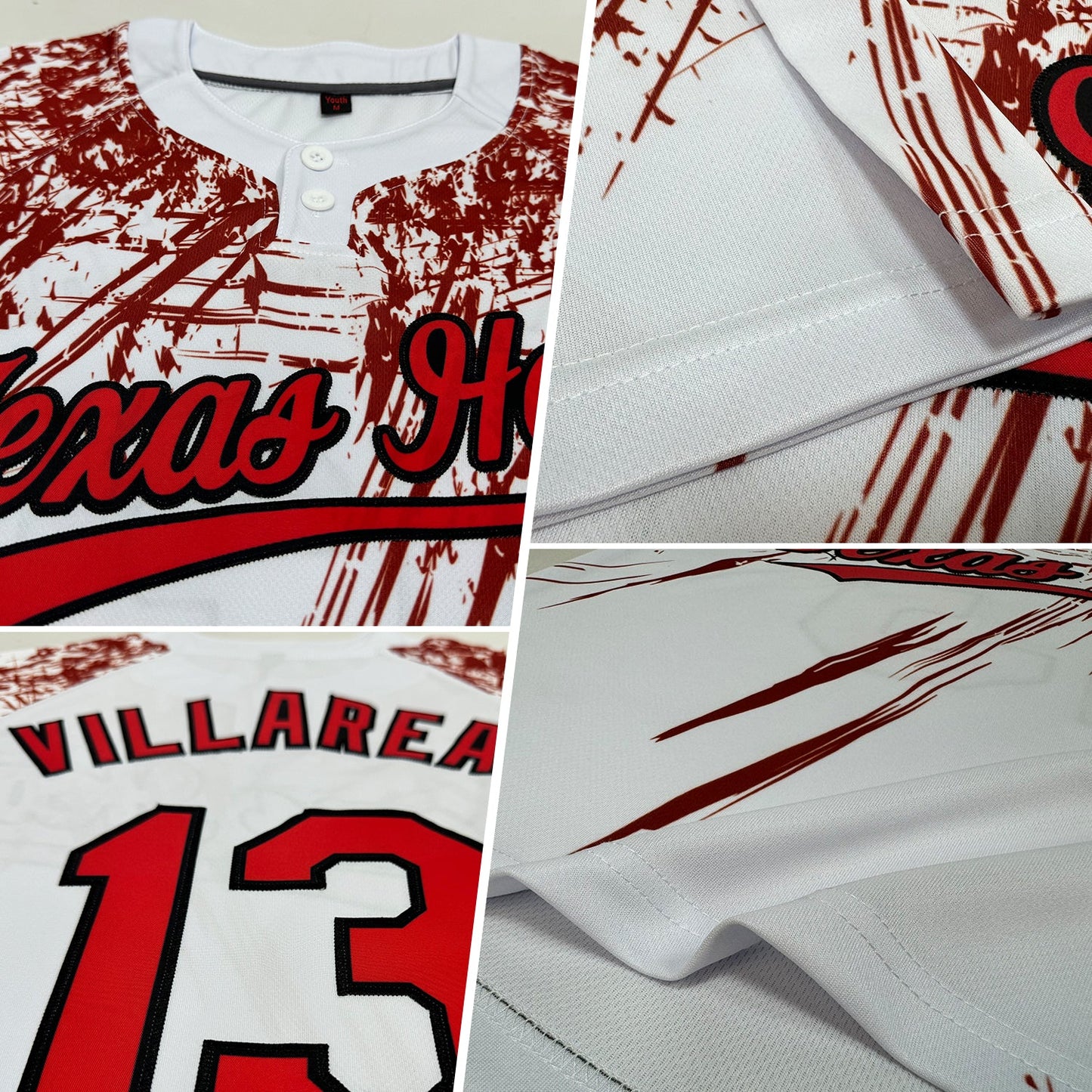 Custom White Red-Black 3D Pattern Two-Button Unisex Softball Jersey Limited