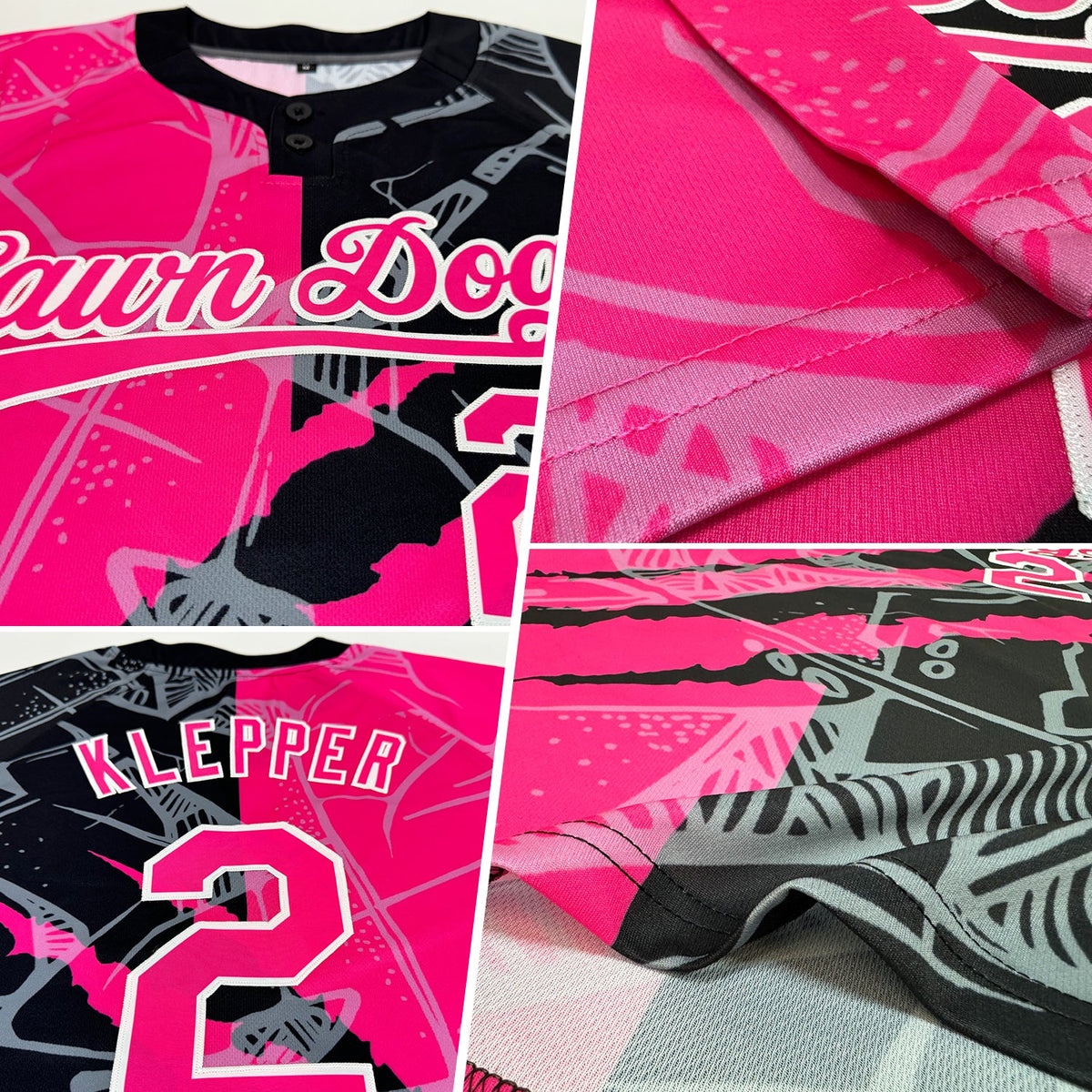 Custom Graffiti Pattern Pink-Black 3D Two-Button Unisex Softball Jersey Limited