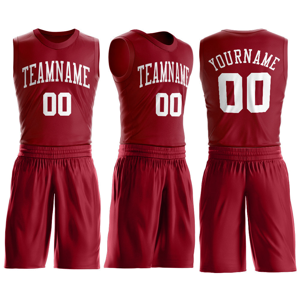 Custom Maroon White Round Neck Suit Basketball Jersey Limited