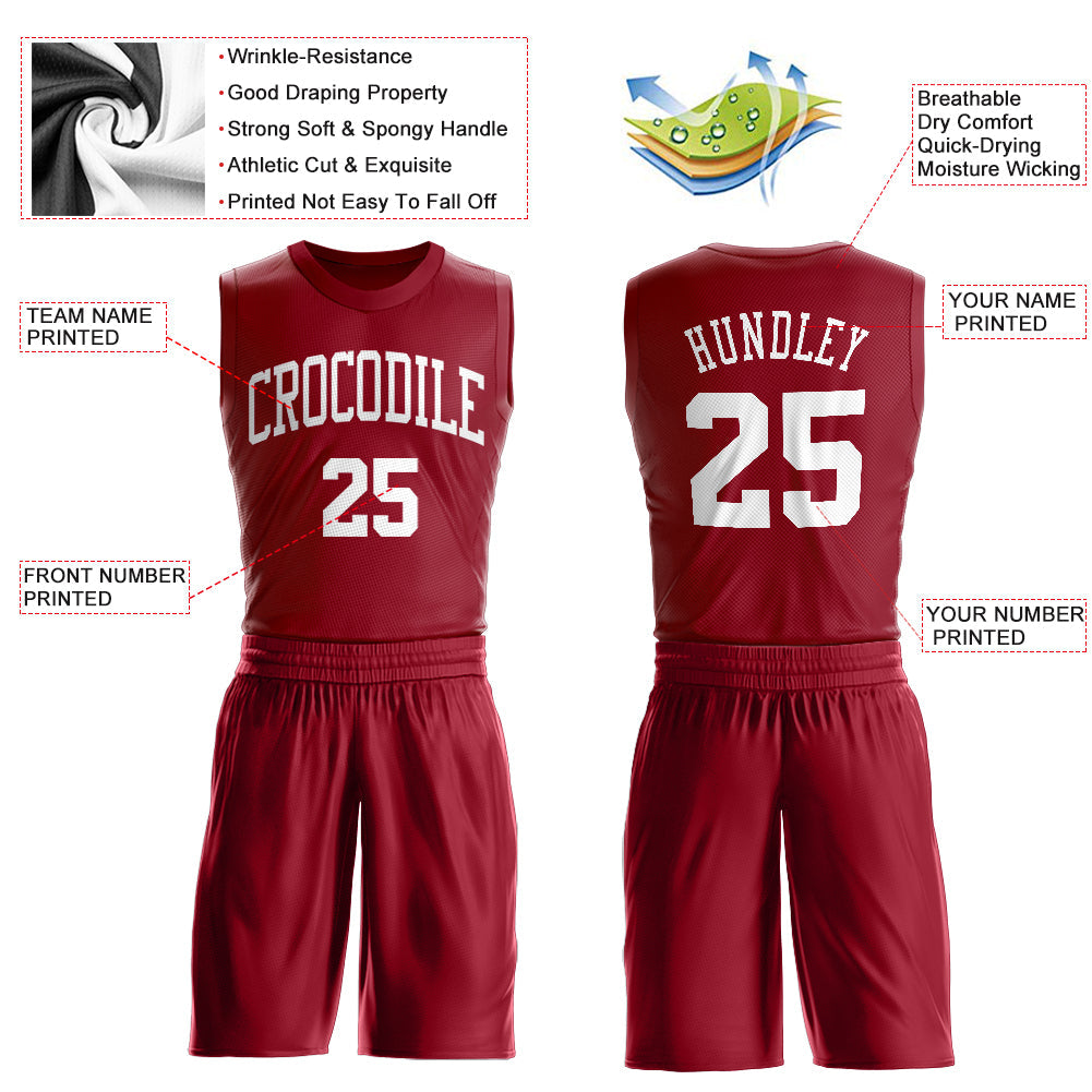 Custom Maroon White Round Neck Suit Basketball Jersey Limited